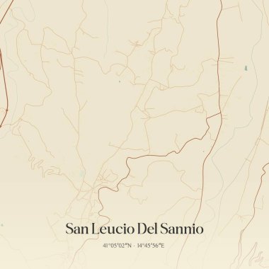 Vintage wall art map of San Leucio Del Sannio, located in Campania, Italy. Aerial plan with forests, roads, cities, lakes and rivers. clipart