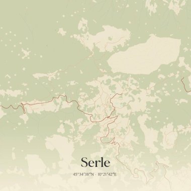 Serle 'nin klasik duvar haritası, Lombardia, İtalya' da. Ormanlar, yollar, şehirler, göller ve nehirlerle ilgili hava planı.