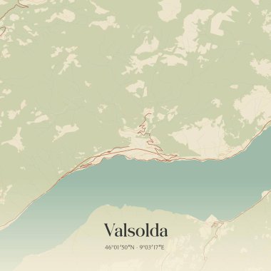 Vintage wall art map of Valsolda, located in Lombardia, Italy. Aerial plan with forests, roads, cities, lakes and rivers. clipart