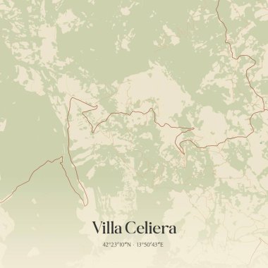 Vintage wall art map of Villa Celiera, located in Abruzzo, Italy. Aerial plan with forests, roads, cities, lakes and rivers. clipart