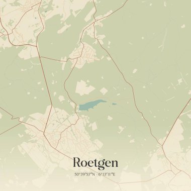 Vintage wall art map of Roetgen, located in Nordrhein-Westfalen, Germany. Aerial plan with forests, roads, cities, lakes and rivers. clipart