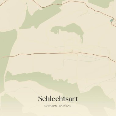 Vintage wall art map of Schlechtsart, located in Thuringen, Germany. Aerial plan with forests, roads, cities, lakes and rivers. clipart