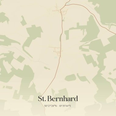 Vintage wall art map of St. Bernhard, located in Thuringen, Germany. Aerial plan with forests, roads, cities, lakes and rivers. clipart