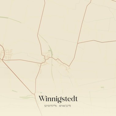 Vintage wall art map of Winnigstedt, located in Niedersachsen, Germany. Aerial plan with forests, roads, cities, lakes and rivers. clipart