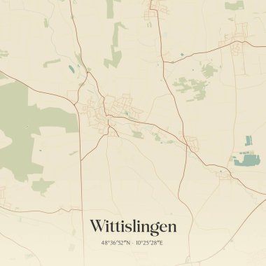 Vintage wall art map of Wittislingen, located in Bayern, Germany. Aerial plan with forests, roads, cities, lakes and rivers. clipart