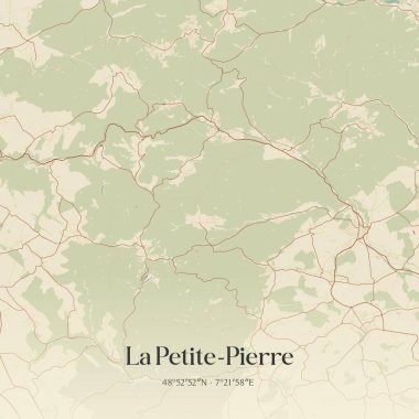 Fransa 'nın başkenti Saverne' de bulunan La petite-Pierre 'in klasik duvar sanat haritası. Ormanlar, yollar, şehirler, göller ve nehirlerle ilgili hava planı.