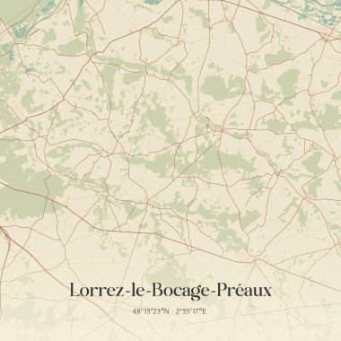 Fontainebleau, Fransa 'da bulunan Lorrez-le-bocage-preaux' nun klasik duvar sanat haritası. Ormanlar, yollar, şehirler, göller ve nehirlerle ilgili hava planı.