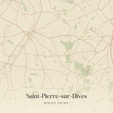 Lisieux, Normandie, Fransa 'da bulunan Saint-Pierre-sur-dives' in klasik duvar sanat haritası. Ormanlar, yollar, şehirler, göller ve nehirlerle ilgili hava planı.