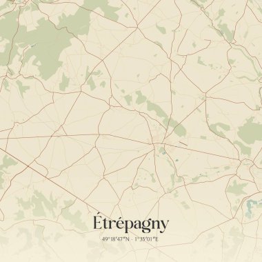 Les Andelys, Normandie, Fransa 'da bulunan etrepagny' nin klasik duvar sanat haritası. Ormanlar, yollar, şehirler, göller ve nehirlerle ilgili hava planı.