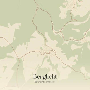 Berglicht 'in klasik duvar sanat haritası, Rheinland-Pfalz, Almanya' da. Ormanlar, yollar, şehirler, göller ve nehirlerle ilgili hava planı.