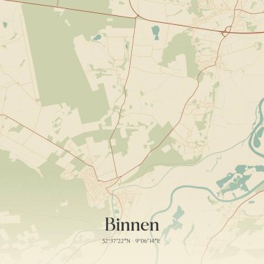 Binnen 'in klasik duvar sanat haritası, Niedersachsen, Almanya' da. Ormanlar, yollar, şehirler, göller ve nehirlerle ilgili hava planı.