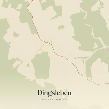 Vintage wall art map of Dingsleben, located in Thuringen, Germany. Aerial plan with forests, roads, cities, lakes and rivers. clipart