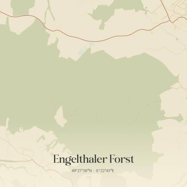 Vintage wall art map of Engelthaler Forst, located in Bayern, Germany. Aerial plan with forests, roads, cities, lakes and rivers. clipart