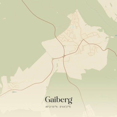 Vintage wall art map of Gaiberg, located in Baden-Wurttemberg, Germany. Aerial plan with forests, roads, cities, lakes and rivers. clipart