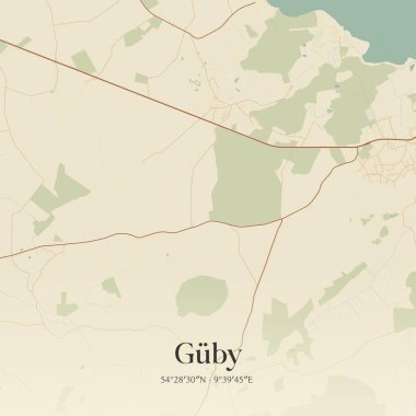 Vintage wall art map of Guby, located in Schleswig-Holstein, Germany. Aerial plan with forests, roads, cities, lakes and rivers. clipart