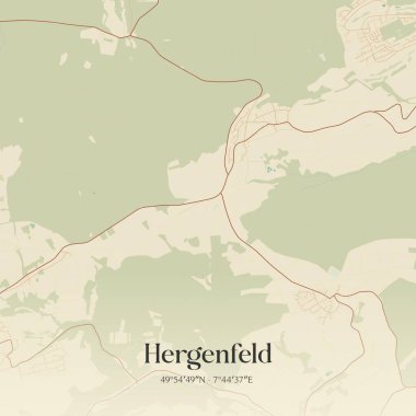 Rheinland-Pfalz, Almanya 'da bulunan Hergenfeld' in klasik duvar sanat haritası. Ormanlar, yollar, şehirler, göller ve nehirlerle ilgili hava planı.