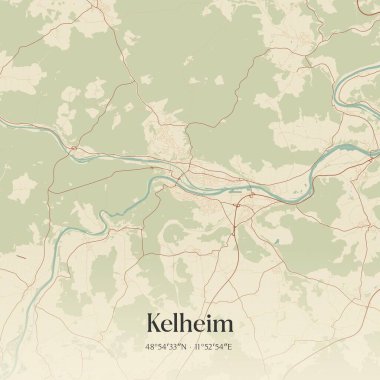 Kelheim 'ın klasik duvar sanat haritası, Almanya Bayern' de. Ormanlar, yollar, şehirler, göller ve nehirlerle ilgili hava planı.