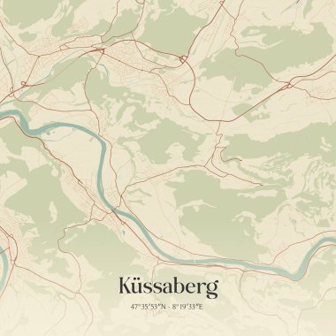 Vintage wall art map of Kussaberg, located in Baden-Wurttemberg, Germany. Aerial plan with forests, roads, cities, lakes and rivers. clipart