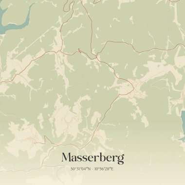 Vintage wall art map of Masserberg, located in Thuringen, Germany. Aerial plan with forests, roads, cities, lakes and rivers. clipart