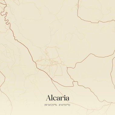 Porto de Mos, Portekiz 'de bulunan Alcaria' nın klasik duvar sanat haritası. Ormanlar, yollar, şehirler, göller ve nehirlerle ilgili hava planı.