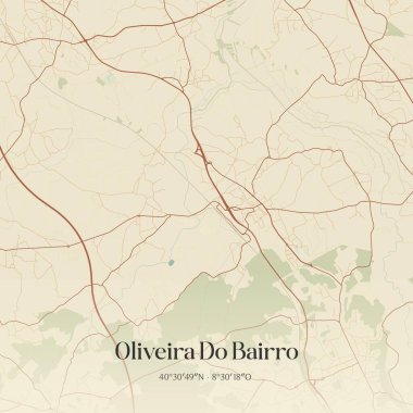 Oliveira do Bairro 'nun klasik duvar sanat haritası, Portekiz Oliveira do Bairro' da yer almaktadır. Ormanlar, yollar, şehirler, göller ve nehirlerle ilgili hava planı.