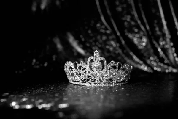 Vintage royal crown for princess. Fairytale. Black and white.