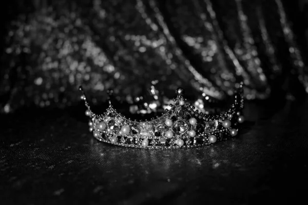 Vintage royal crown. Symbol of power, monarchy and wealth. Fairytale. Black and white.