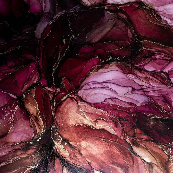 Luxury abstract background in alcohol ink technique pink, purple and gold liquid painting