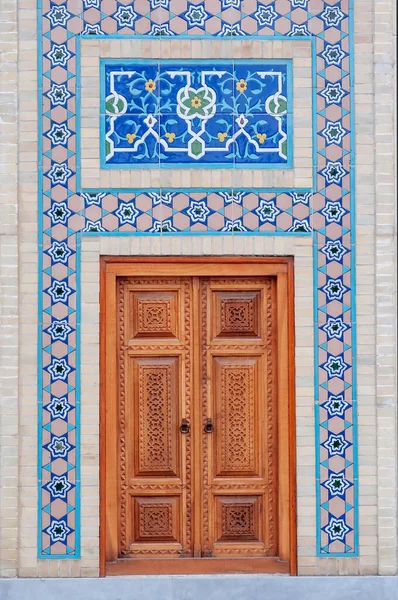 Aziatisch Oezbekistan Blauw Patroon Wanddecoratie Met Deur Tasjkent — Stockfoto