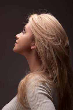 Portrait of blonde girl, fashion model in studio clipart