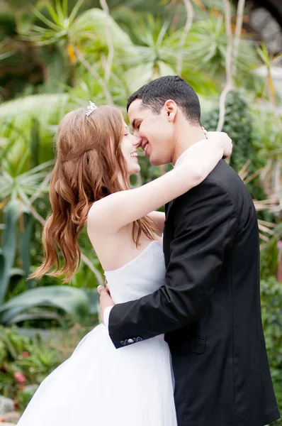 Pasangan Pernikahan Taman Eksotis Pengantin Pria Dan Wanita — Stok Foto