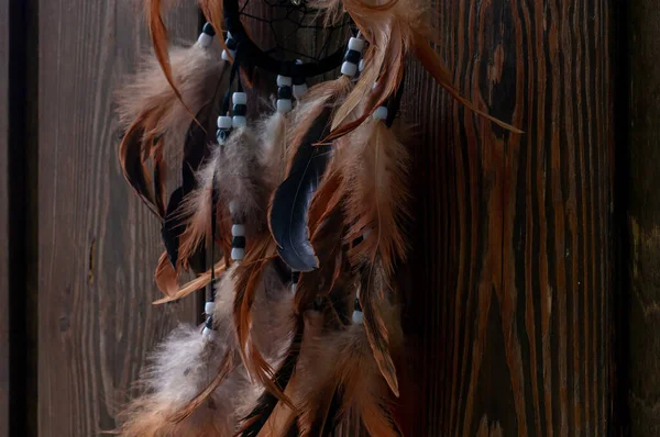 Dream Catcher Dreamcatcher Wooden Background — Stock Photo, Image