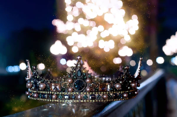 Luxury Royal Sparkle Crown Night Lights Fairy Tale — Stock Photo, Image