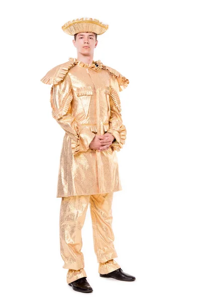 Hombre Traje Vestido Lujo Oro Vintage Aislado Sobre Fondo Blanco — Foto de Stock