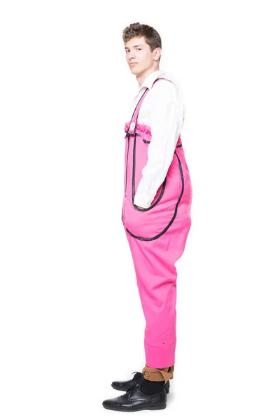 Man Funny Pink Fat Costume Clown Isolated White Background — Stock Photo, Image