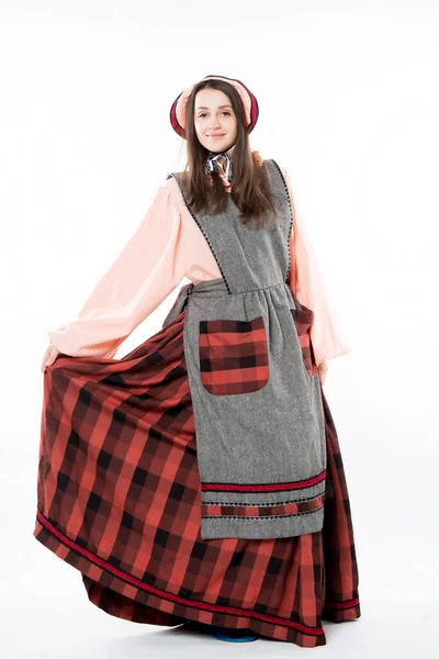 Folk Dress European Slavik Ribbon Plaid Costume — Stock Photo, Image