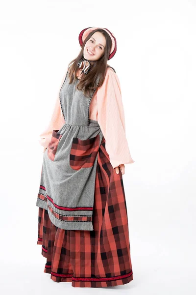 Folk Dress European Slavik Ribbon Plaid Costume — Stock Photo, Image
