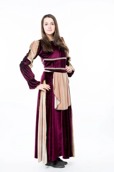 Frau Roten Renaissance Kostüm Fee Samt Irisches Kleid — Stockfoto
