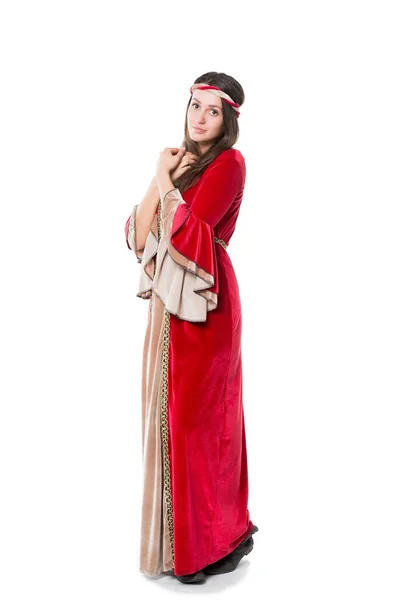 Woman Red Renaissance Costume Fairy Velvet Irish Dress — Stock Photo, Image