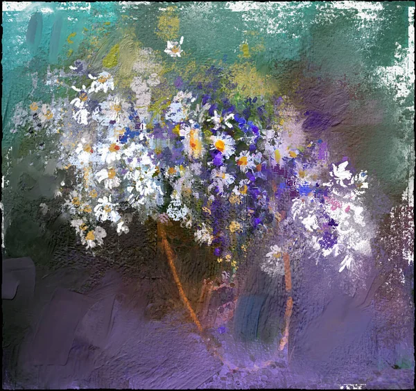 Gambar Mawar Vas Bunga Lukisan Digital Stok Foto