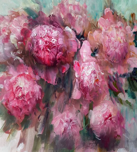 Red Peonies Painting Oil Canvas Royalty Free Stock Images