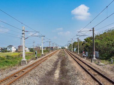 Miaoli, Tayvan 'da demiryolu manzarası.