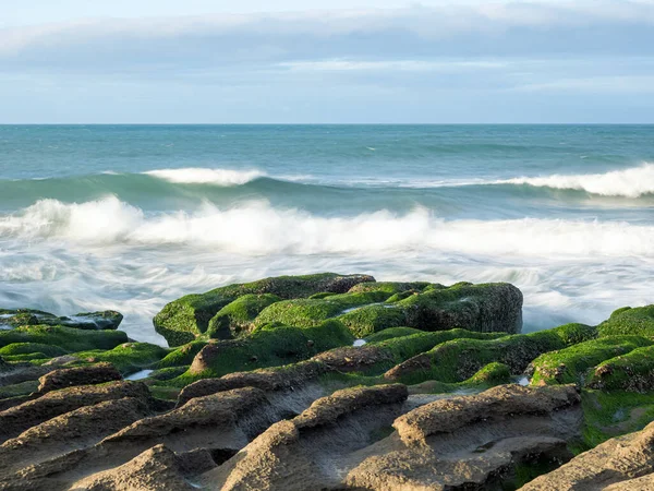 stock image LaoMei green rock troughs /The green Reef in cloudy in New Taipei City,Taiwan.