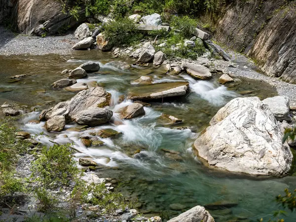 Dağ nehri. Nehir. Akış. Taşlar. Taşlar. Doğa. - Su. Nehir manzaralı. Yeşil. Dağ. Bitkiler.