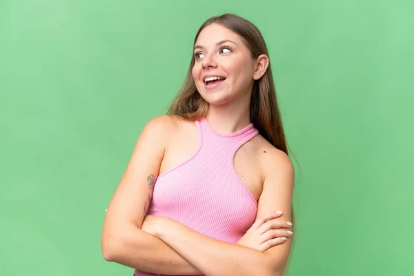 Joven Hermosa Mujer Rubia Sobre Fondo Aislado Feliz Sonriente — Foto de Stock