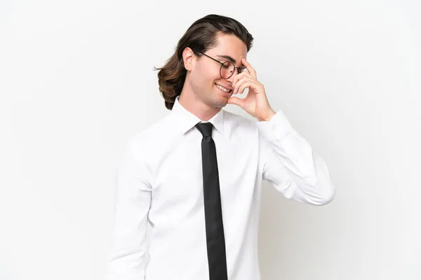 Geschäft Schöner Mann Isoliert Auf Weißem Hintergrund Lachen — Stockfoto