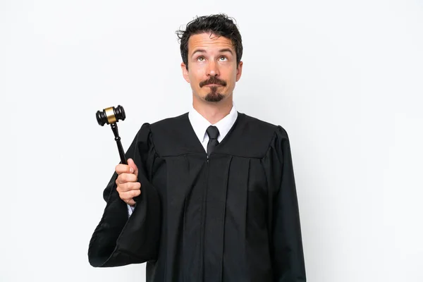 Young Judge Caucasian Man Isolated White Background Looking — Stock Photo, Image