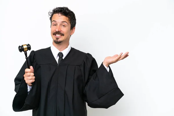 Young Judge Caucasian Man Isolated White Background Extending Hands Side — Stock Photo, Image