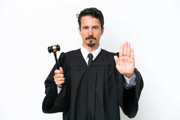 Young Judge Caucasian Man Isolated White Background Making Stop Gesture — Stock Photo, Image