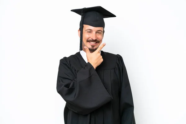 Молодий Випускник Університету Ізольований Білому Тлі Посміхаючись — стокове фото